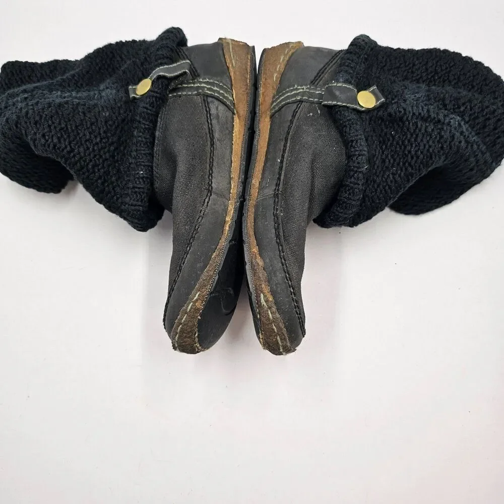 Simple Shoes Cable Knit Sweater Sock Boots Womens Size 8 Black Gray Leather